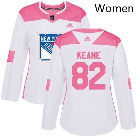 Womens Adidas New York Rangers 82 Joey Keane Authentic White Pink Fashion NHL Jersey